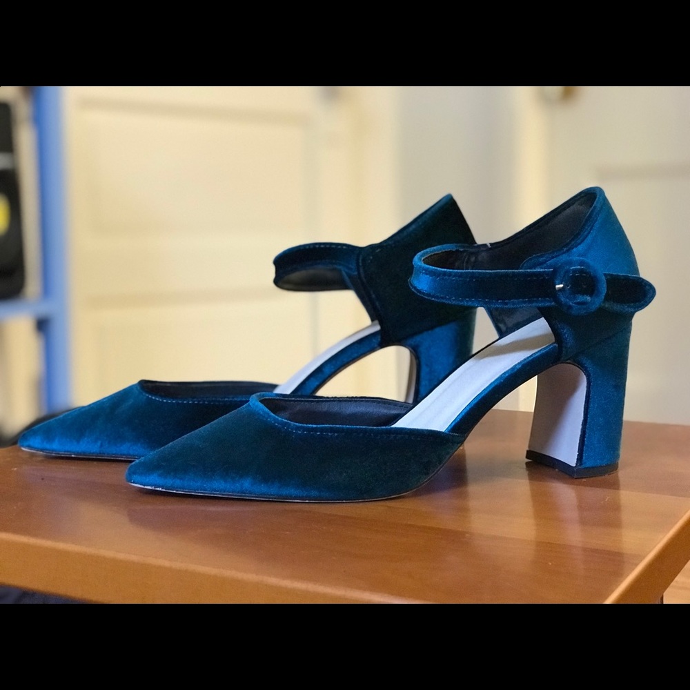 Gorgeous ASOS Blue/Green Velvet Mary Janes